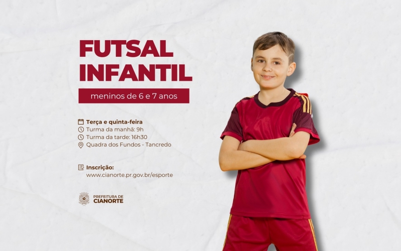 Vagas abertas na Escolinha de Futsal para meninos de seis e sete anos