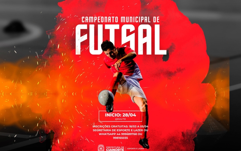 Inscrições para o Campeonato Municipal de Futsal começam segunda-feira