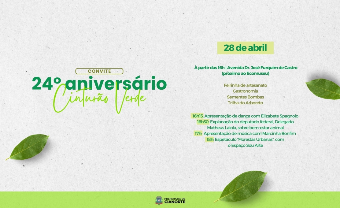 24° Aniversário do Parque Municipal Cinturão Verde terá festa no domingo