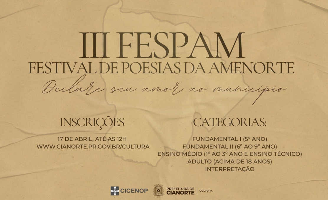Inscrições para o III Festival de Poesias da Amenorte terminam nesta sexta-feira