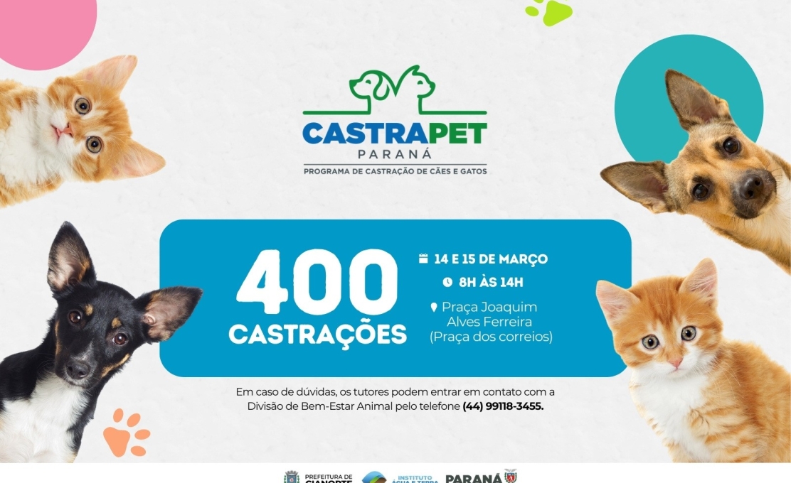 Cianorte recebe Programa Castrapet neste fim de semana