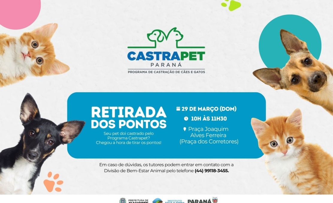 Retirada de pontos do Programa Castrapet acontece neste domingo