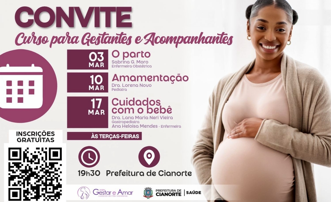 Inscrições para o curso gratuito de Gestantes e Acompanhantes entram na reta final 