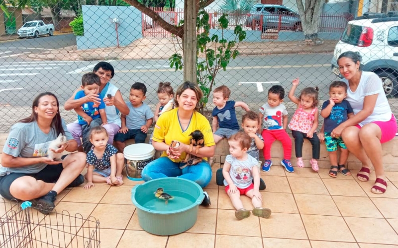 Animais de pequeno porte são apresentados aos alunos do CMEI João e Maria