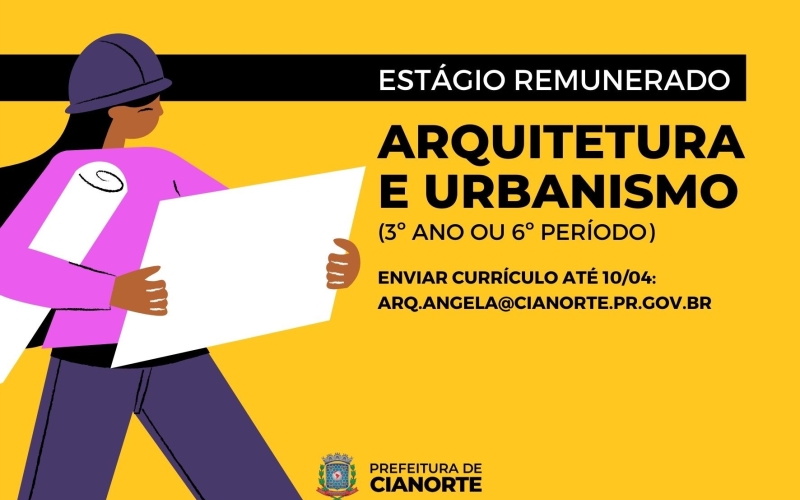Prefeitura tem vaga de estágio para acadêmicos de Arquitetura e Urbanismo