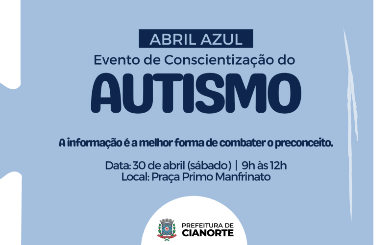 Evento de conscientização sobre o Autismo acontece neste sábado (30)