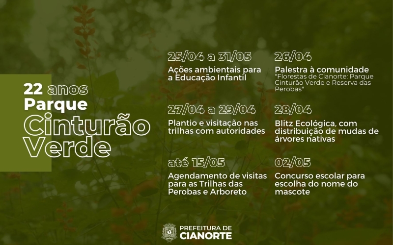 Programação especial celebra os 22 anos do Parque Municipal Cinturão Verde