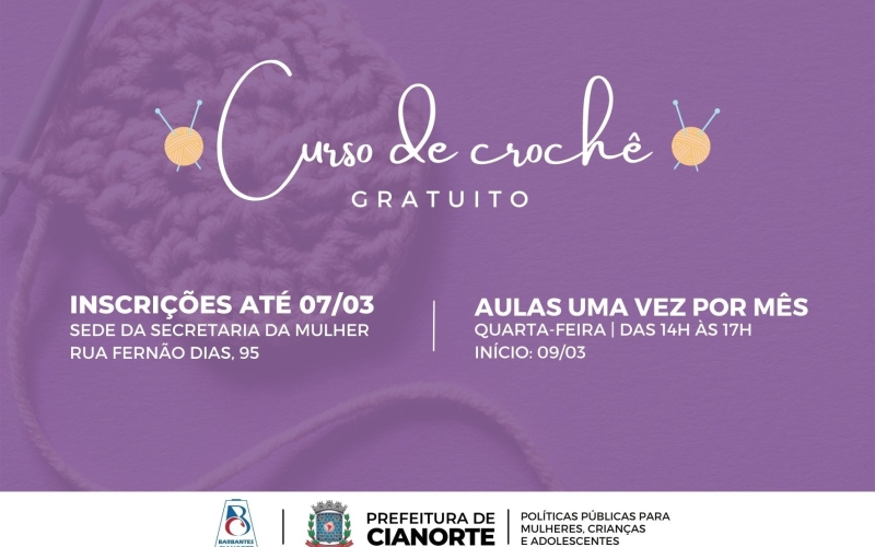 Últimas vagas para curso gratuito de crochê para mulheres