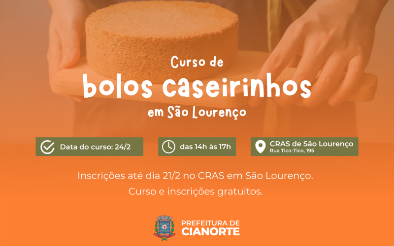 Inscrições abertas para curso de bolos caseiros em São Lourenço