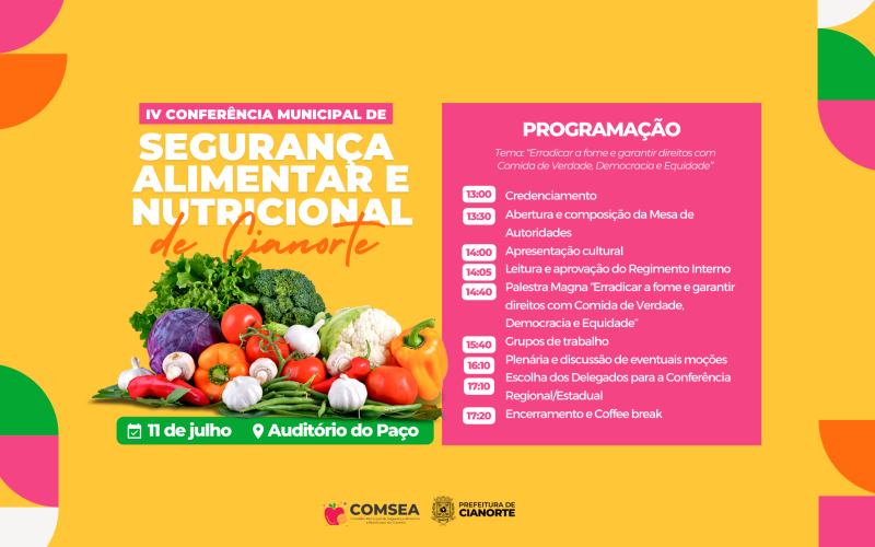 Terça-feira tem Conferência Municipal de Segurança Alimentar e Nutricional em Cianorte