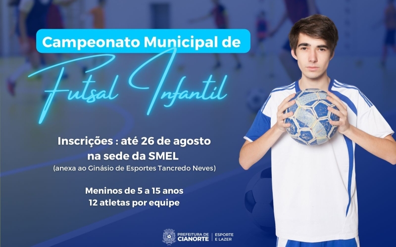 Meninos de 5 a 15 anos podem participar do Campeonato Municipal de Futsal Infantil