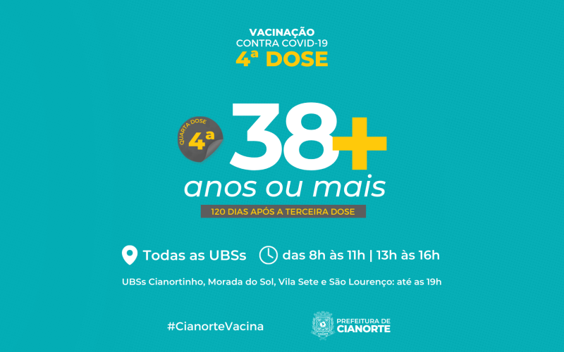 4ª dose da vacina contra a Covid-19 chega às pessoas com 38 anos