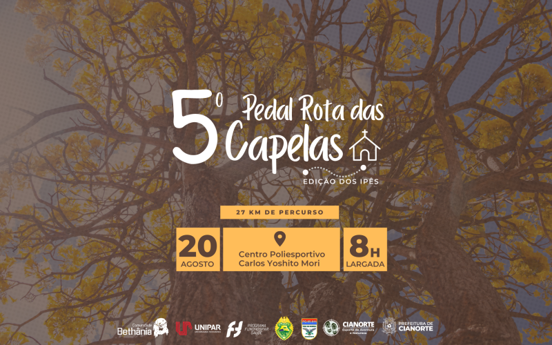 Domingo tem 5º Pedal Rota das Capelas. Inscrições seguem abertas