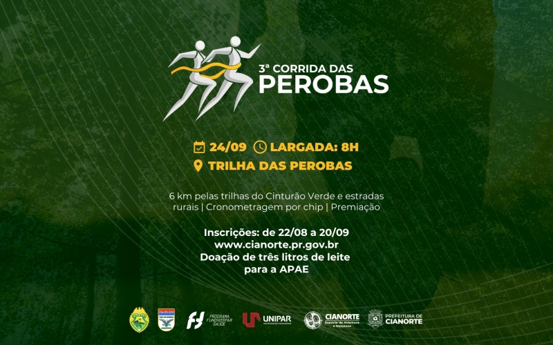 Inscrições na 3ª Corrida das Perobas terminam nesta quarta-feira