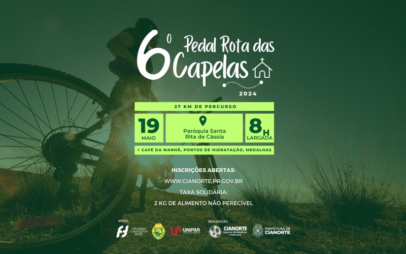 Inscrições para o 6º Pedal Rota das Capelas abrem nesta sexta-feira