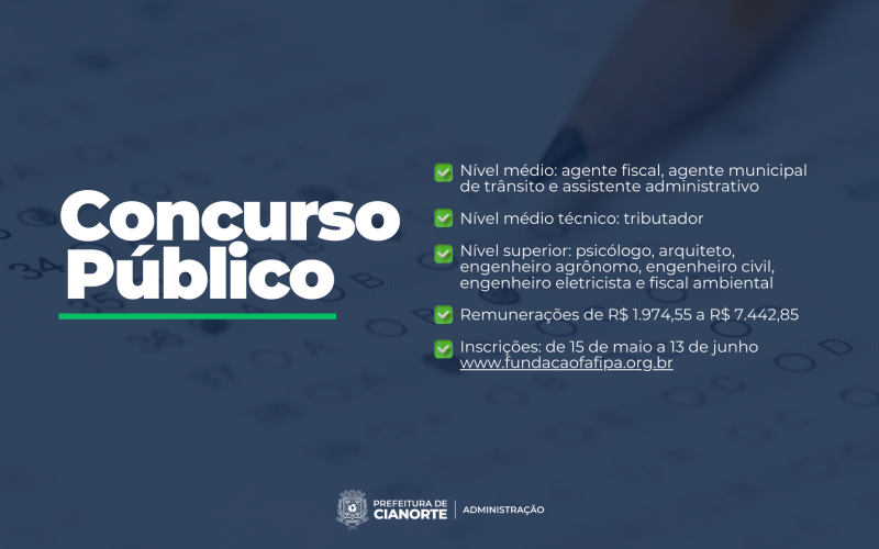 Prefeitura de Cianorte lança edital de concurso público nesta quarta-feira