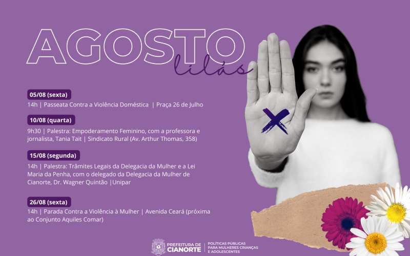 Agosto Lilás tem programação especial em Cianorte