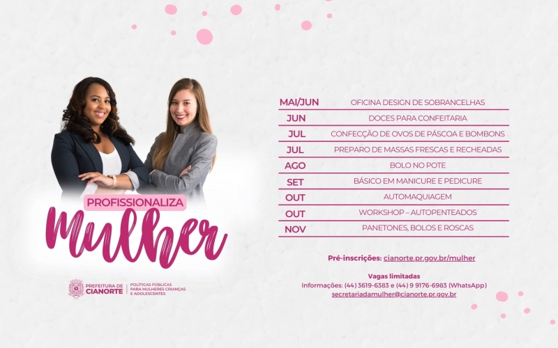 Secretaria da Mulher abre pré-inscrições para nove cursos profissionalizantes