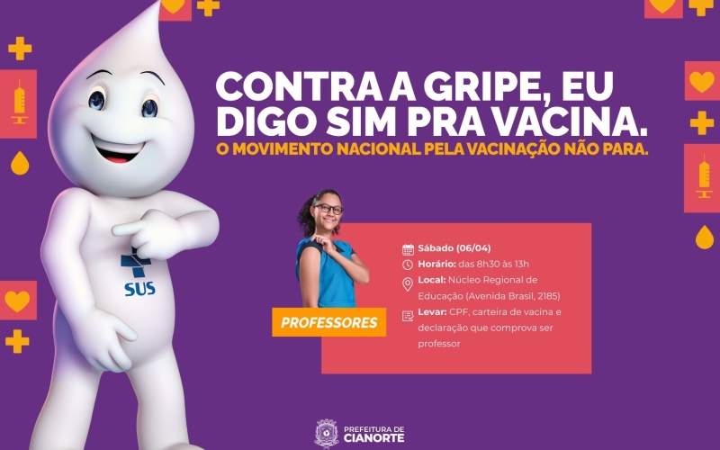 Sábado tem atendimento especial para vacinação de professores