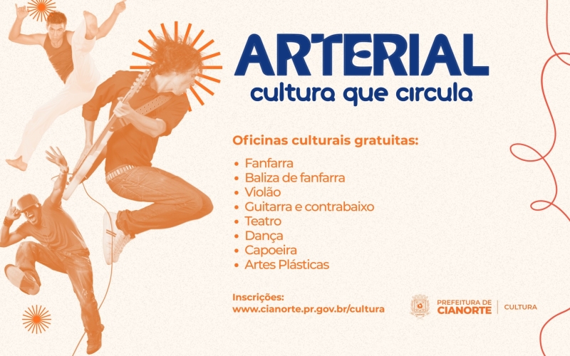  Projeto Arterial oferece oficinas culturais gratuitas de música, dança e artes