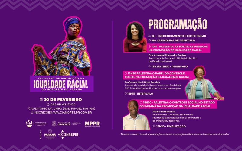 Seguem abertas as inscrições para o I Encontro de Promoção da Igualdade Racial do Noroeste do Paraná
