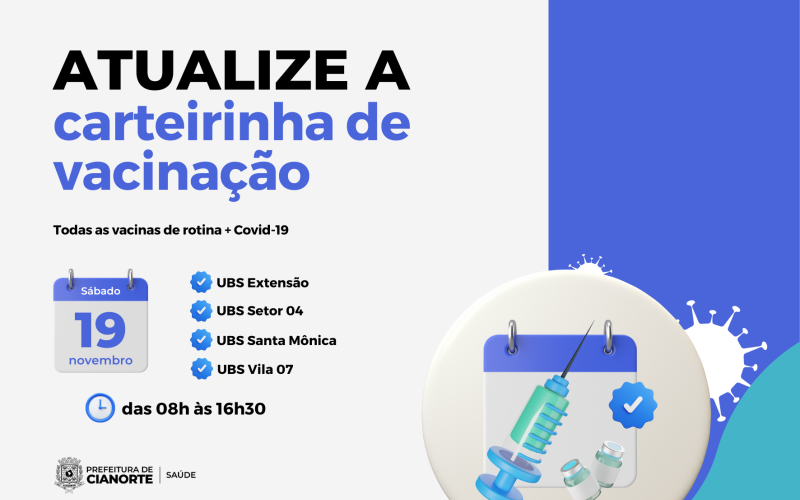 Sábado tem atualização da carteirinha de vacinação e testes rápidos em Cianorte