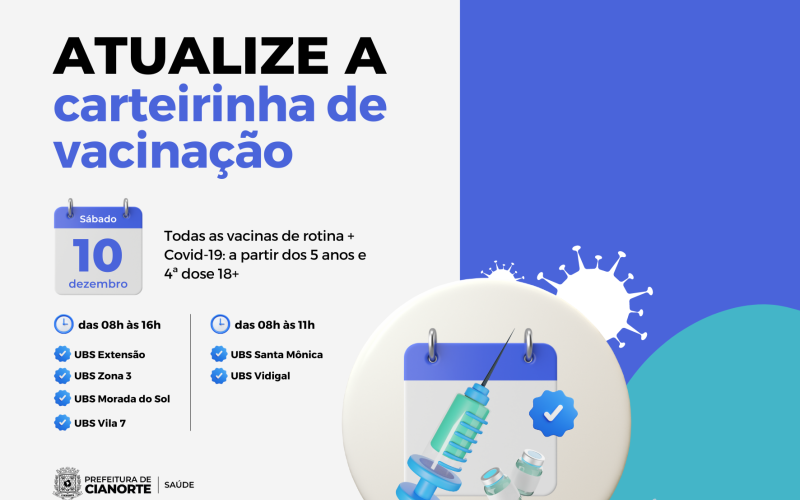 Sábado tem vacinação em Cianorte e Vidigal
