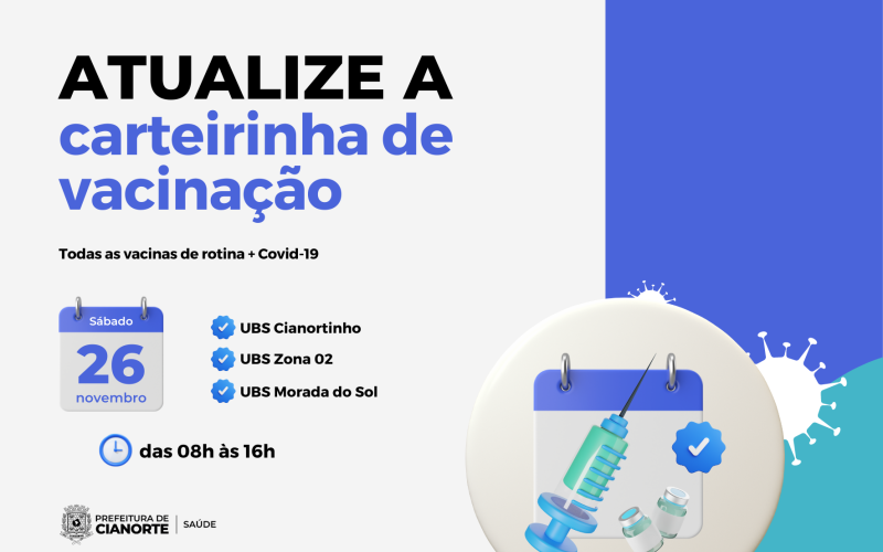Sábado tem atualização da carteirinha de vacinação em Cianorte