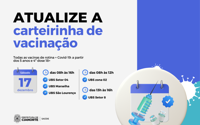 Sábado é dia de vacinação em Cianorte e São Lourenço