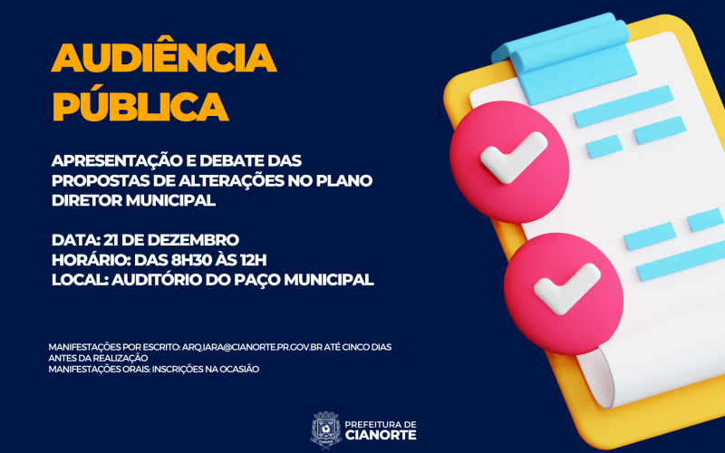 Quarta-feira tem audiência pública sobre alterações no Plano Diretor Municipal