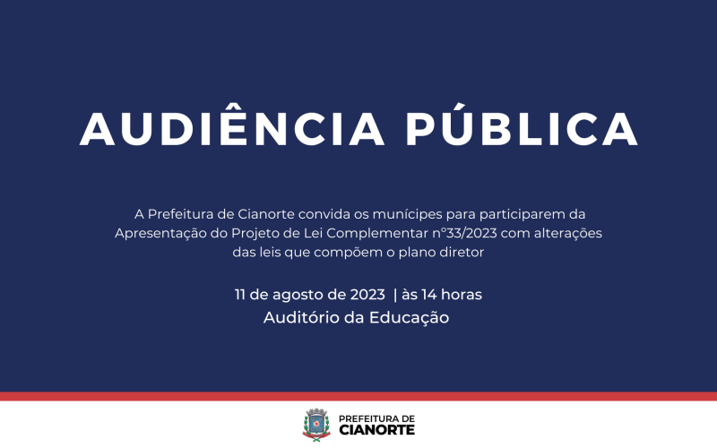Audiência Pública sobre o Plano Diretor será nesta sexta-feira