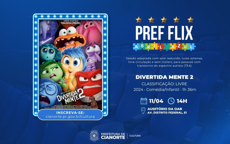 Cianorte celebra o Abril Azul com sessão de cinema adaptada para pessoas com autismo
