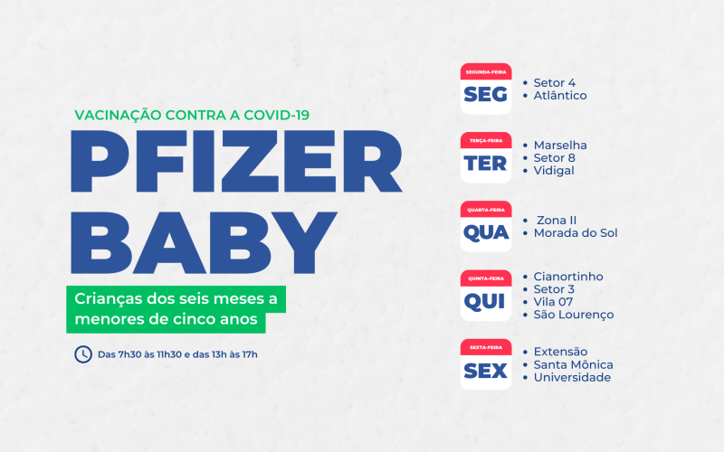Aplicação da Pfizer Baby tem cronograma especial em Cianorte e distritos