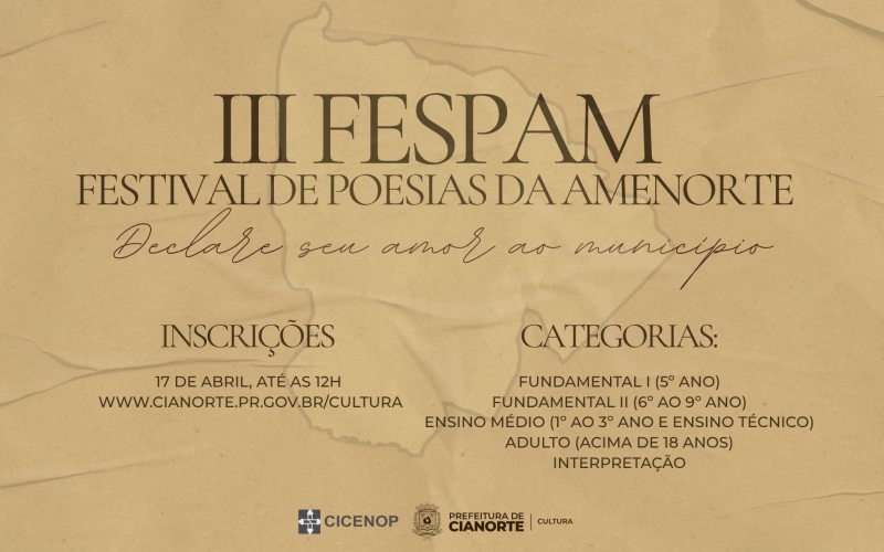 Estão abertas as inscrições para o III Festival de Poesias da Amenorte – III FESPAM