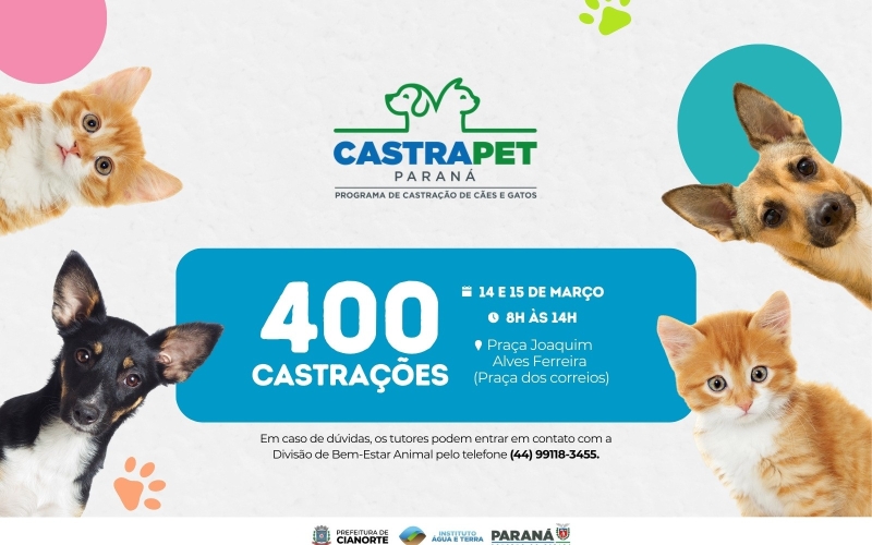 Cianorte recebe Programa Castrapet neste fim de semana
