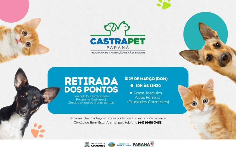 Retirada de pontos do Programa Castrapet acontece neste domingo
