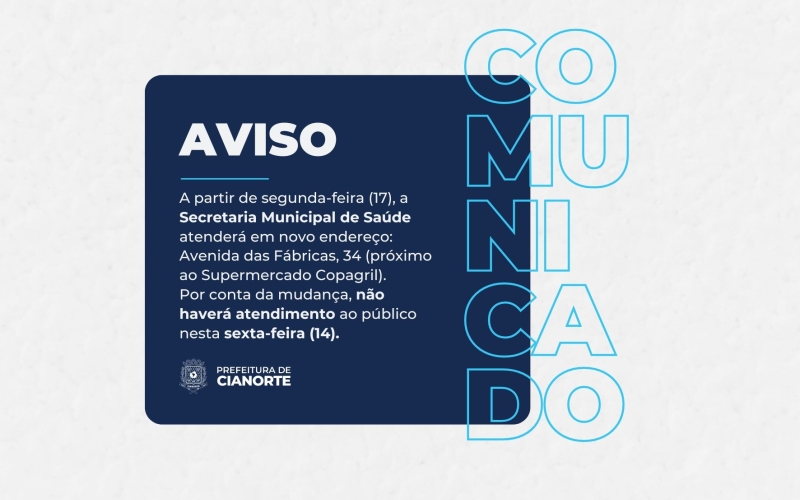 Secretaria Municipal de Saúde atenderá em novo endereço