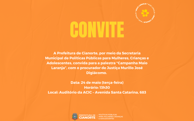 Secretaria da Mulher promove palestra sobre o Maio Laranja nesta terça-feira