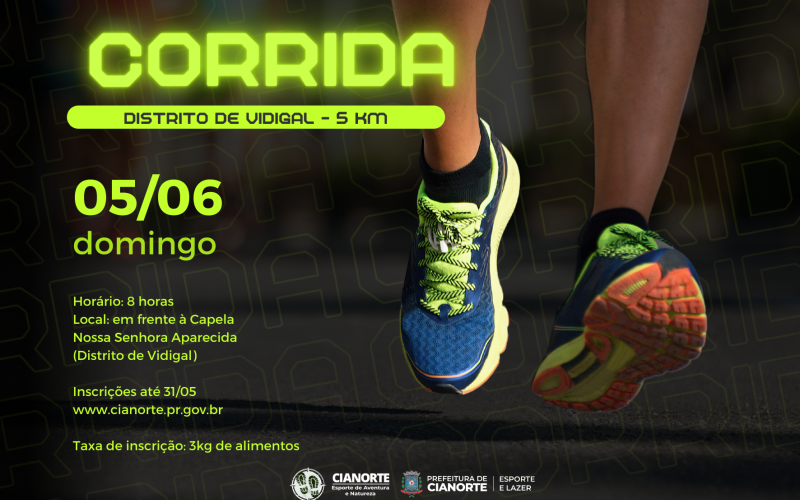 Inscrições para Corrida do Distrito de Vidigal começam nesta terça-feira