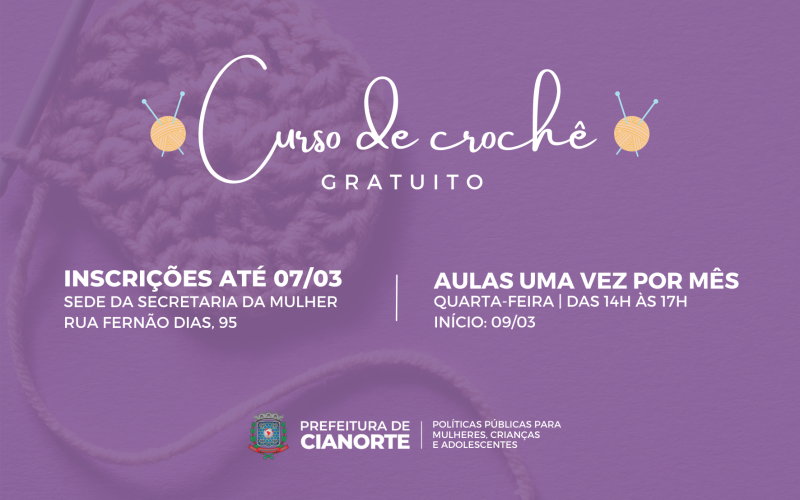 Inscrições abertas para curso de crochê gratuito