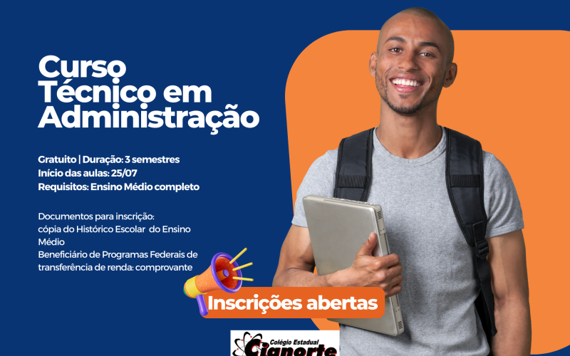 Gratuito, curso técnico em Administração está com inscrições abertas