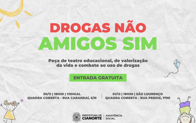 Distritos recebem peça teatral sobre combate ao uso de drogas. Entrada é gratuita