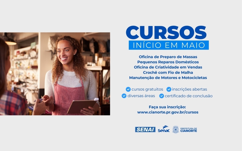 Maio tem cinco cursos gratuitos com inscrições abertas à população
