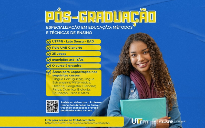 Inscrições para a “Especialização em Educação: Métodos e Técnicas de Ensino” terminam nesta quinta-feira