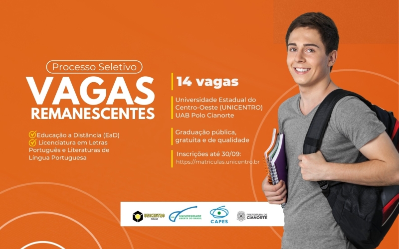 Cianorte tem vagas para Licenciatura em Letras Português e Literaturas de Língua Portuguesa 