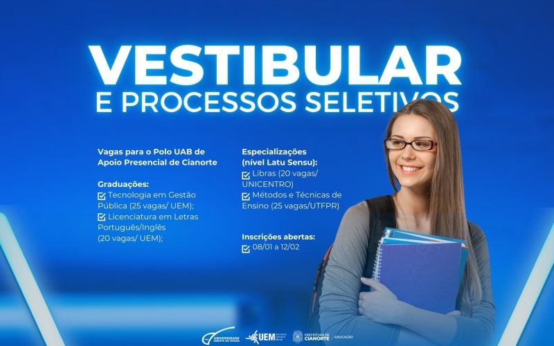 Abertas as inscrições para processos seletivos de cursos pelo Polo UAB de Cianorte 