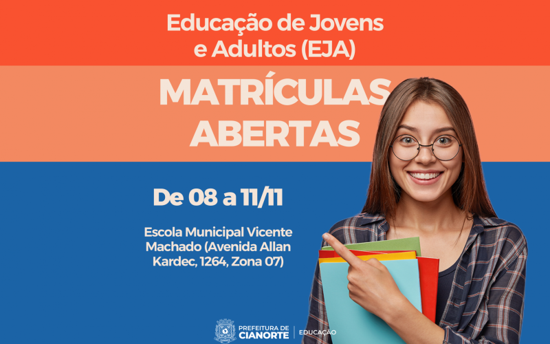 Matrículas para a Educação de Jovens e Adultos começam na terça-feira