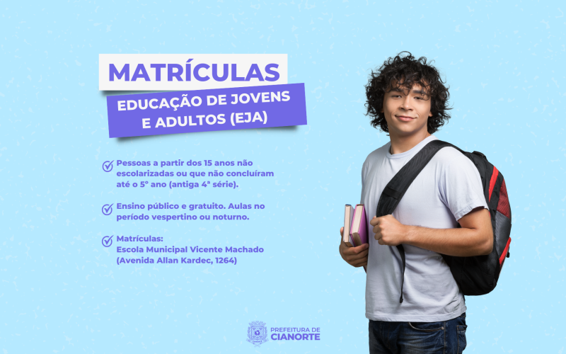 Estão abertas matrículas para a Educação de Jovens e Adultos (EJA)