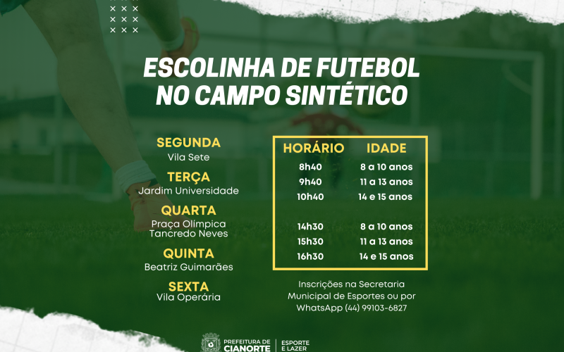 Escolinha de futebol em campo sintético tem vagas abertas
