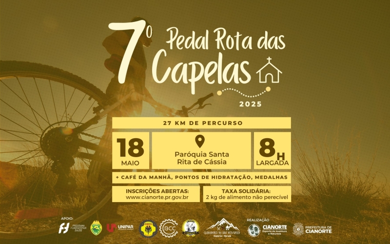 Domingo tem 7º Pedal Rota das Capelas e inscrições seguem abertas 